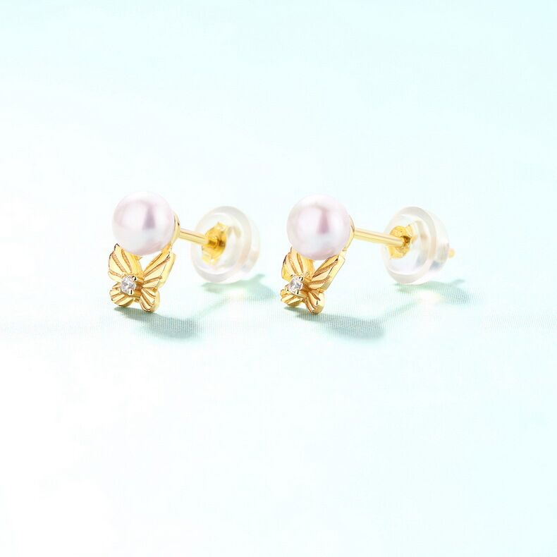 Pearl S925 Sterling Silver Earrings with 9k Yellow Gold Plating